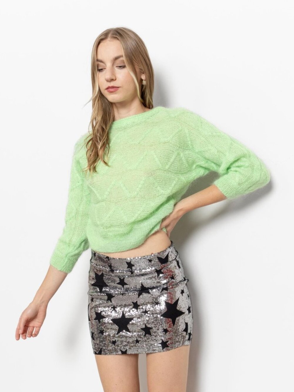 Vintage Sequin Mini Skirt: 2000s Club Kid Star Skirt, Small